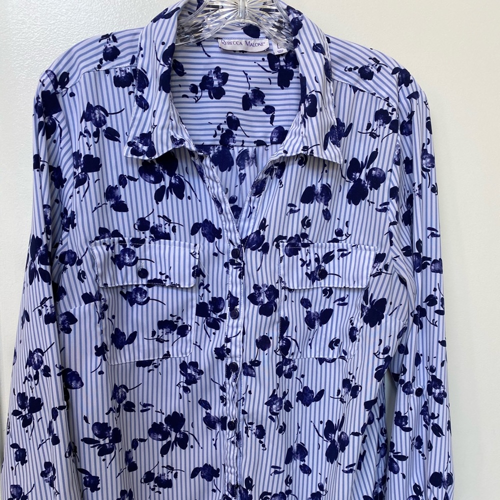 Blue & white button down blouse